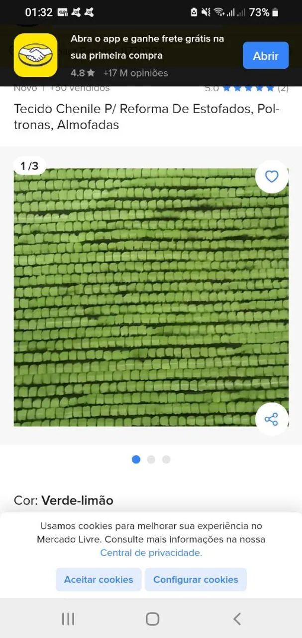 Sofa tres lugares de chenile verde limão usado - Foto 5