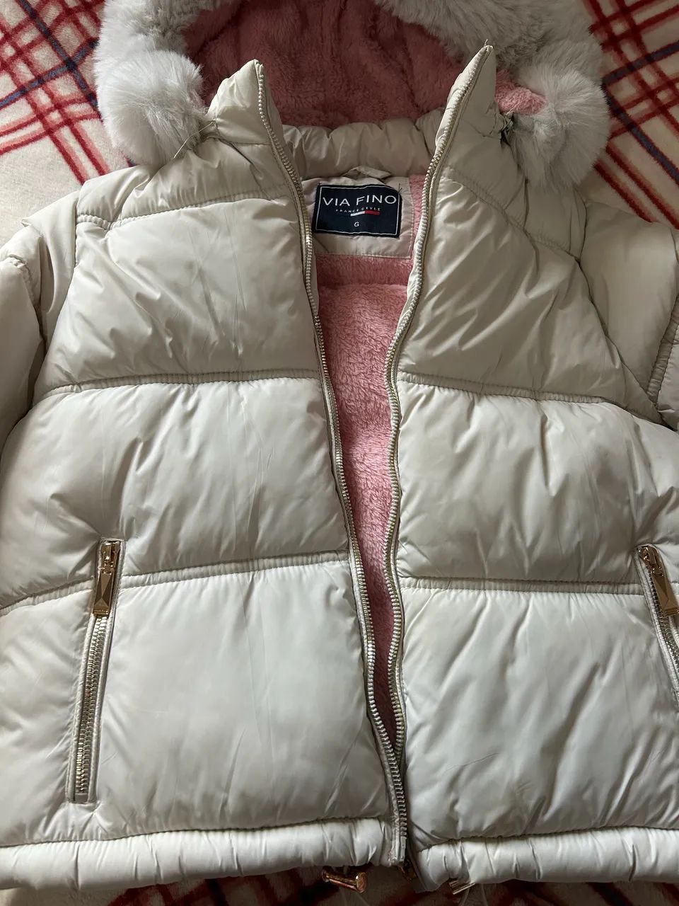 Casaco Puffer branco com capuz - tamanho G  - Foto 5