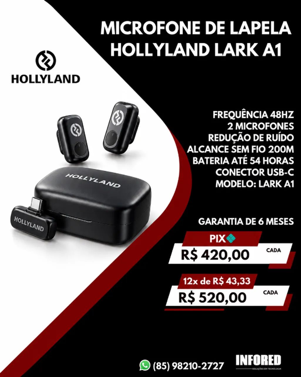 Microfone de Lapela Hollyland Lark A1 