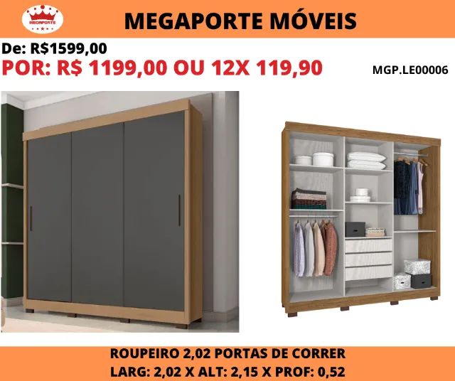 Guarda Roupa Casal Portas de Correr 2,02m - Foto 2