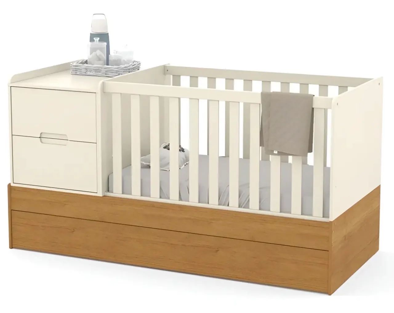Berço Premium + Cama Auxiliar + Brinde Colchão - Formare Off White  - Foto 4