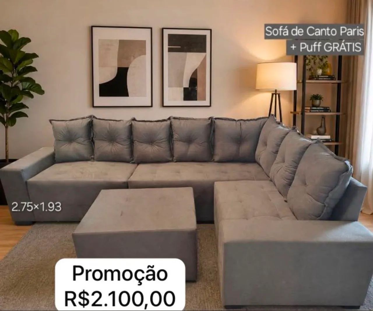 Promoção sofá de canto Paris puff grátis 