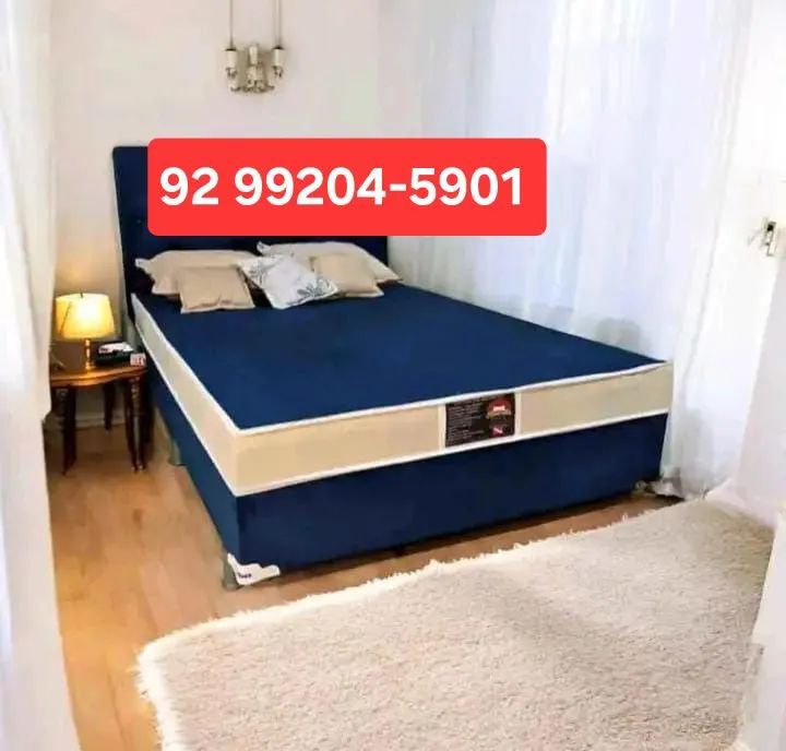 Cama Box de casal em promoção azul