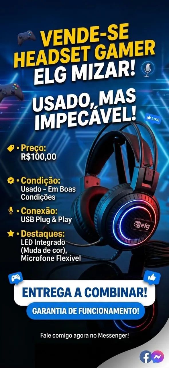 Headset Gamer ELG USB com Iluminação LED e Microfone (Usado)  - Foto 3