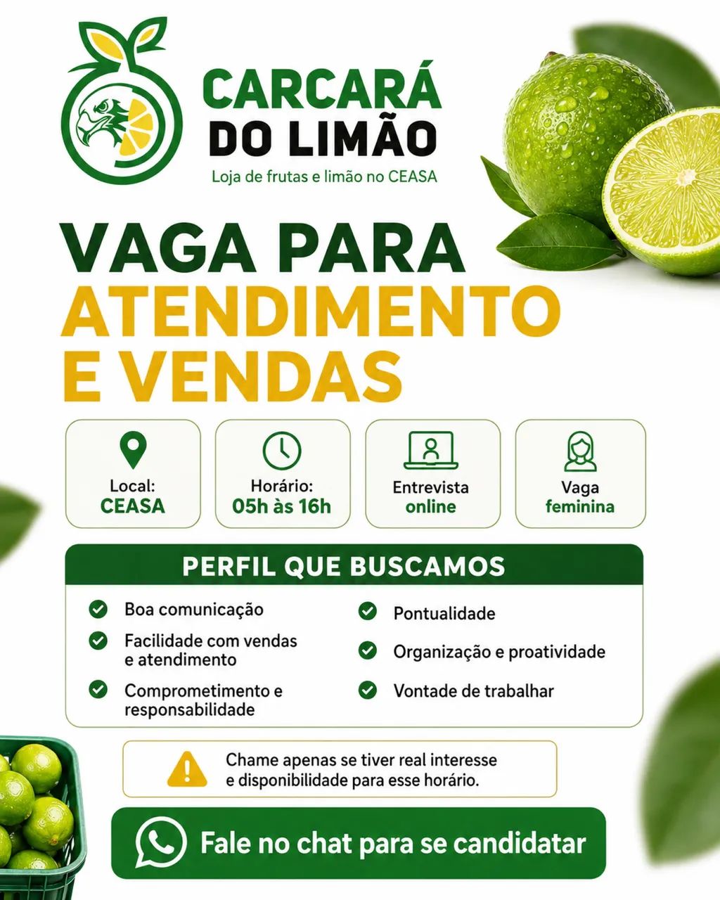VAGA PARA VENDEDORA - CEASA ARACAJU