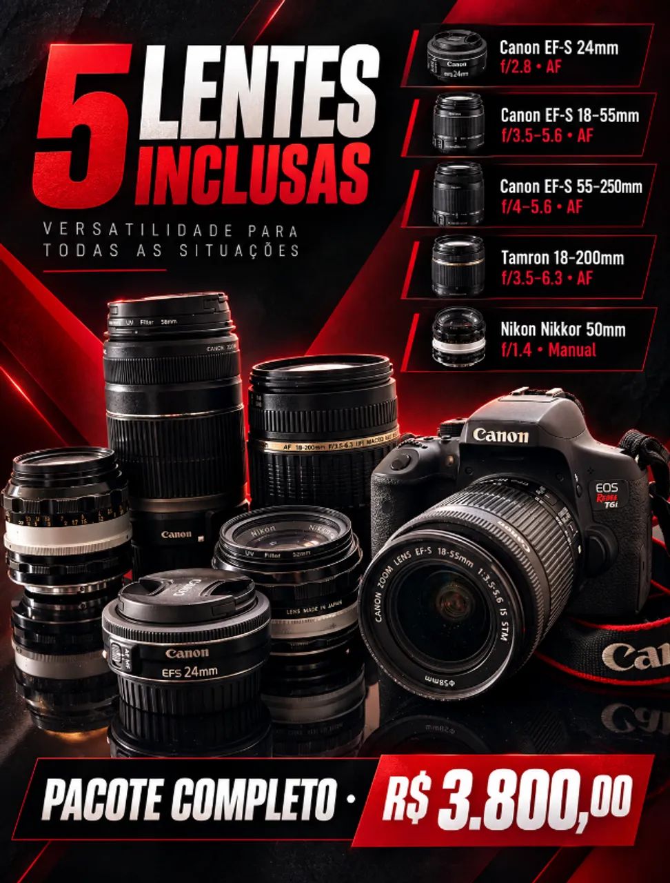 Câmera Canon T6i + 5 Lentes - Foto 3