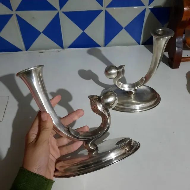 Dupla 2 Castiçais Espessurados em Prata Eberle Anos 50 - Foto 2