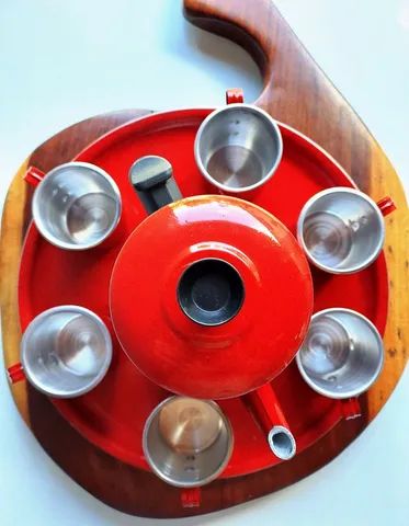 Jogo cha café vintage alumínio esmaltado 8 peças  - Foto 3