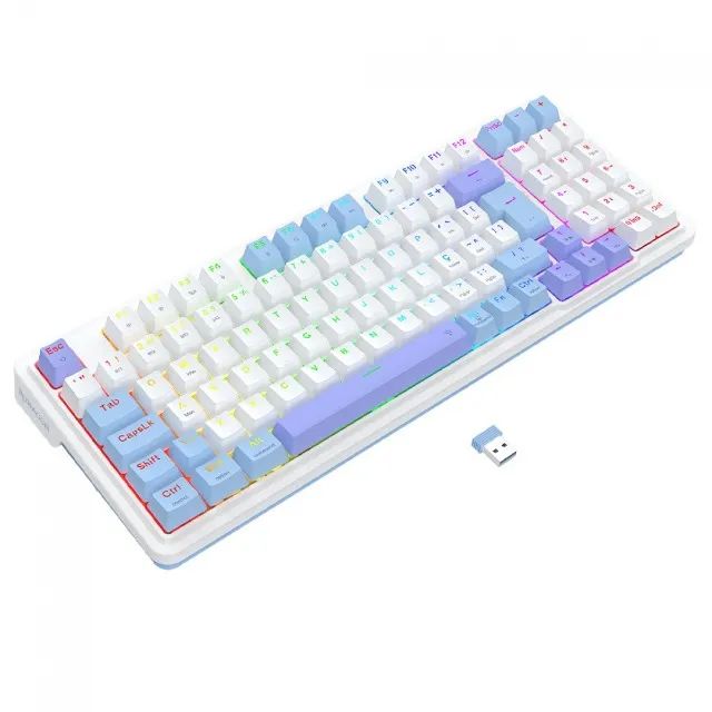 Teclado Mecânico 98% Redragon Gloria Pro White/Blue RGB Bluetooth/Wireless - WZetta - Foto 5
