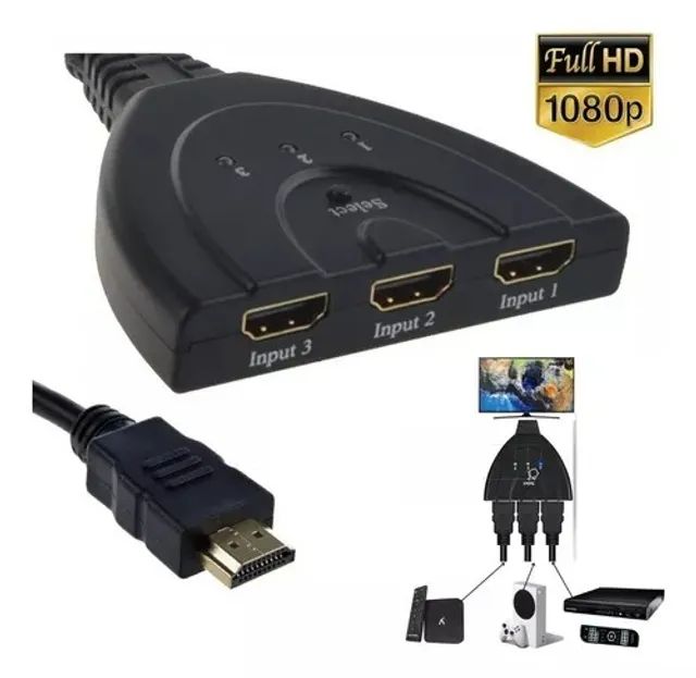 Divisor Hdmi Switch 3x1 Adaptador Cabo 3 Entradas E 1 Saída - Foto 3