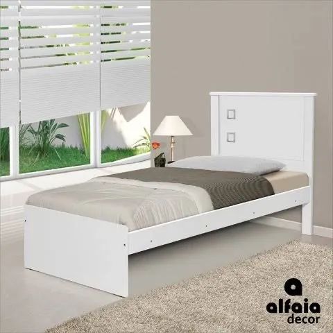 Cama solteiro Barcelona branca MDF - FRETE GRÁTIS 