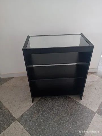 BALCÃO VITRINE C/ VIDRO SUPERIOR PRETO MDF