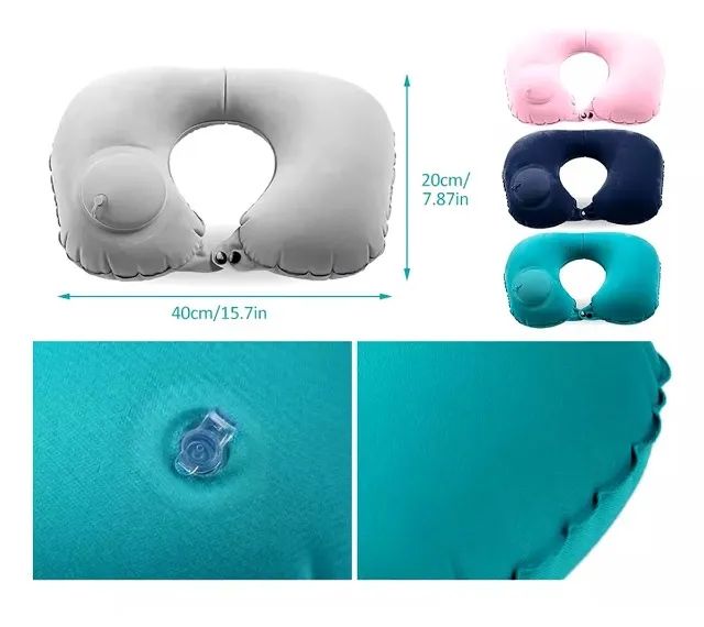 almofada pescoço travesseiro inflável pump viagem camping avião  - Foto 2