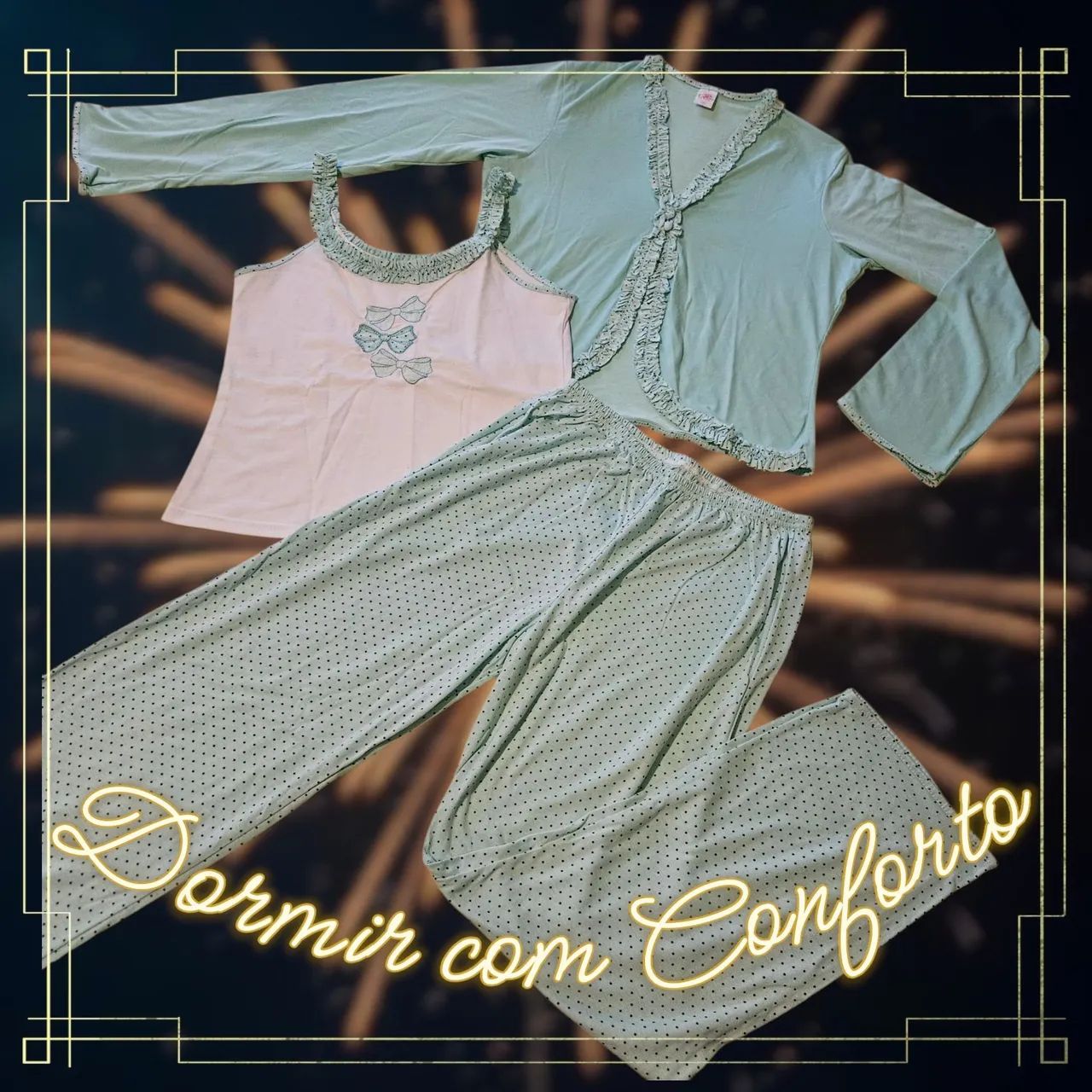 PIJAMA DE INVERNO 3 PEÇAS VERDE - Foto 2