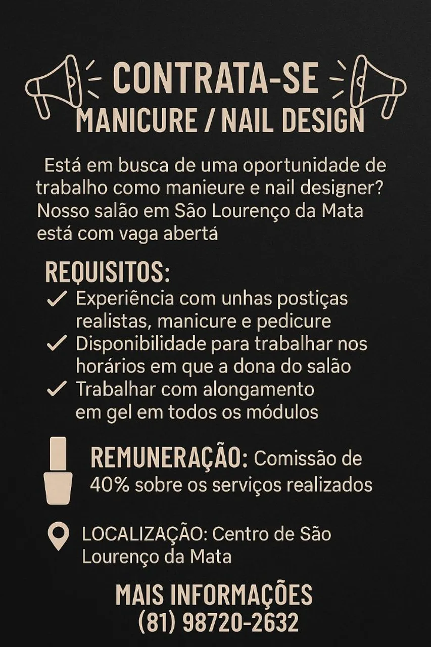 URGENTE CONTRATA SE NAIL DESING EM UNHAS MANICURE E PEDICURE