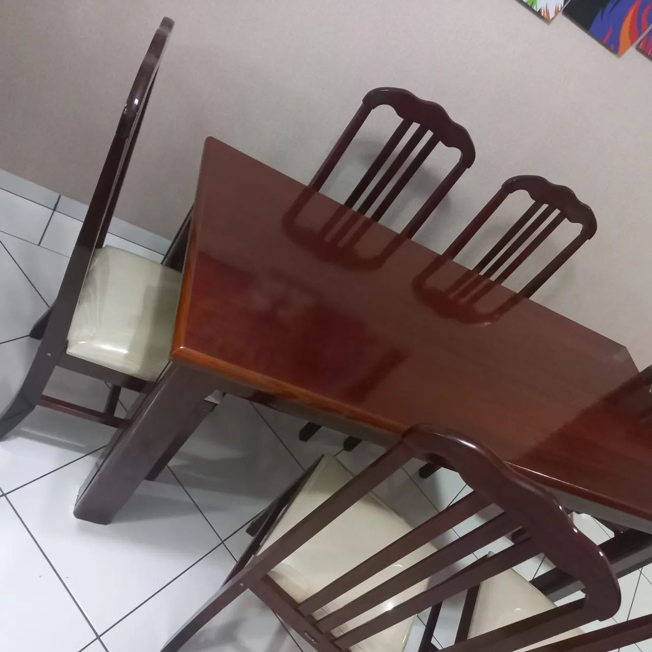 Mesa de Jantar em Madeira Maciça com assento em tecido linho - Foto 3