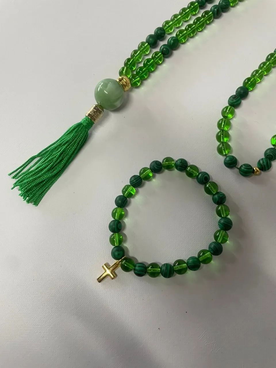 Conjunto Japamala e Pulseira Quatzo Verde e Malaquita - Foto 2