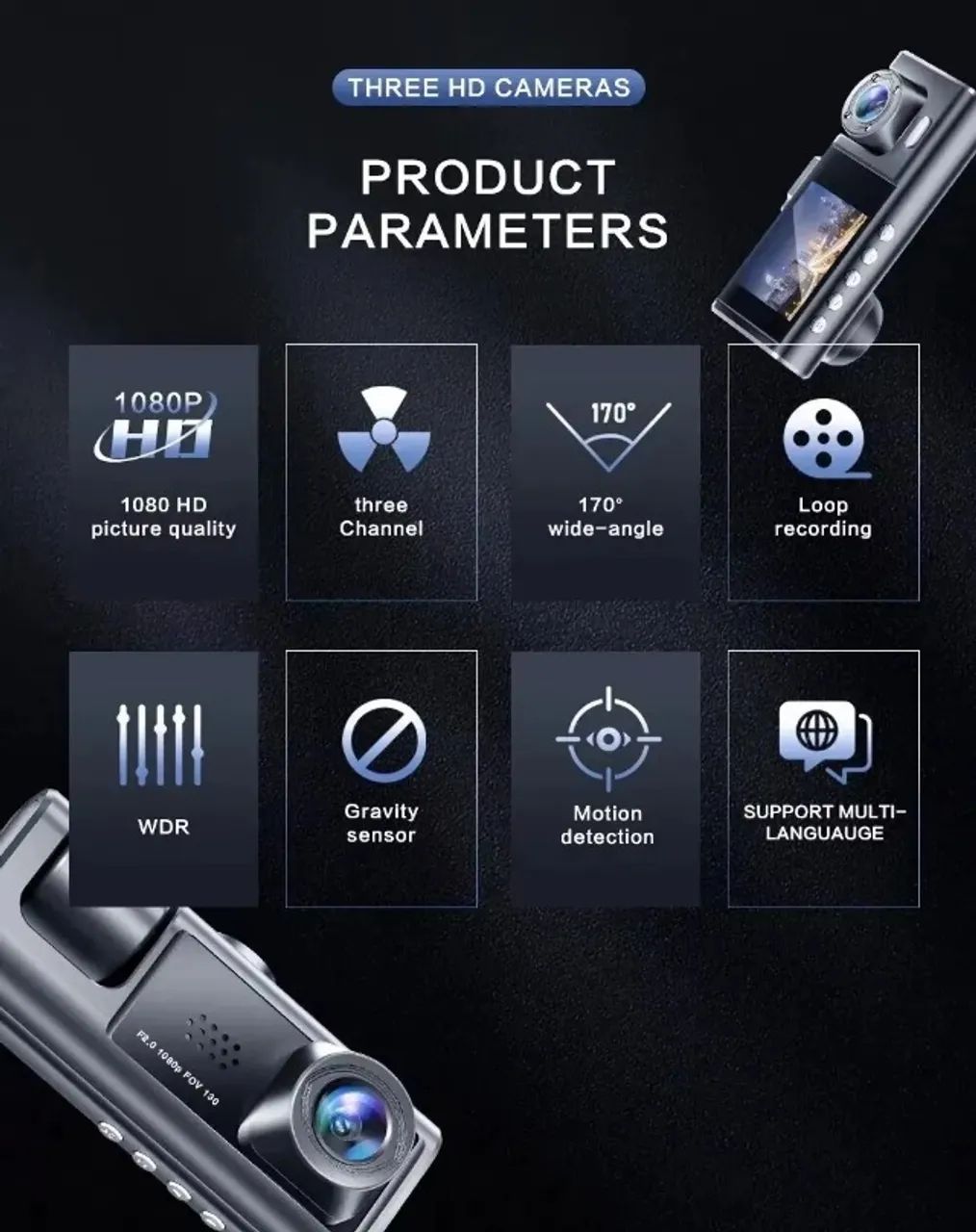 Camera Veicular 3 canais carro dvr hd 1080p + cartão hd 128g - Foto 3