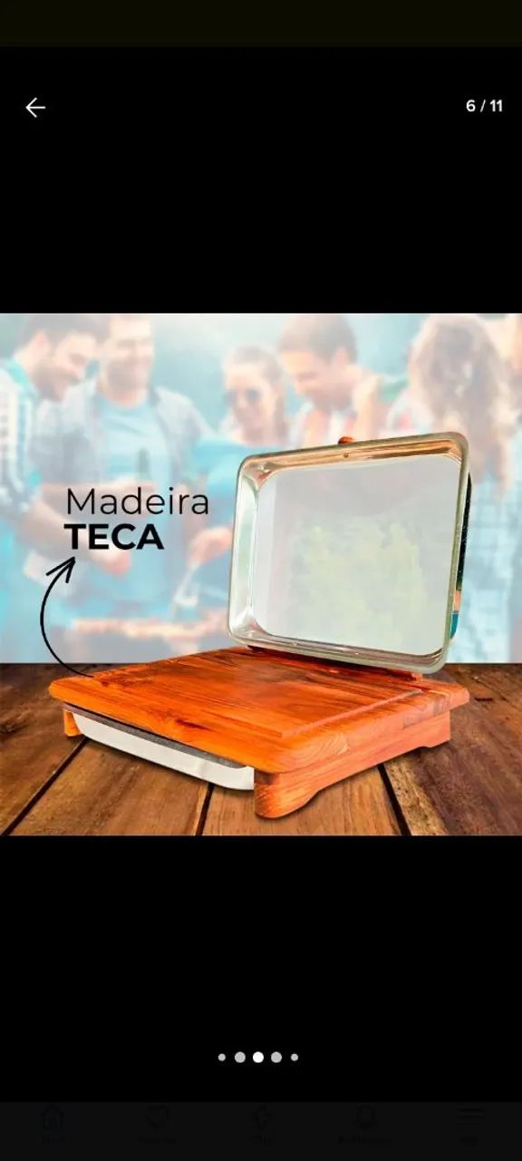 Tábua de corte em madeira teca com tampa em alumínio e bandeja  - Foto 5
