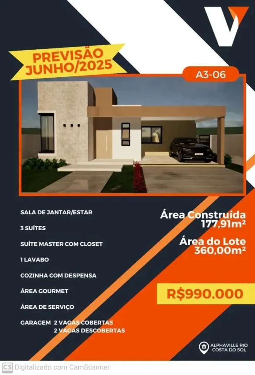 Casa em Condomínio para Venda em Rio das Ostras, Alphaville, 3 dormitórios, 3 suítes, 4 ba