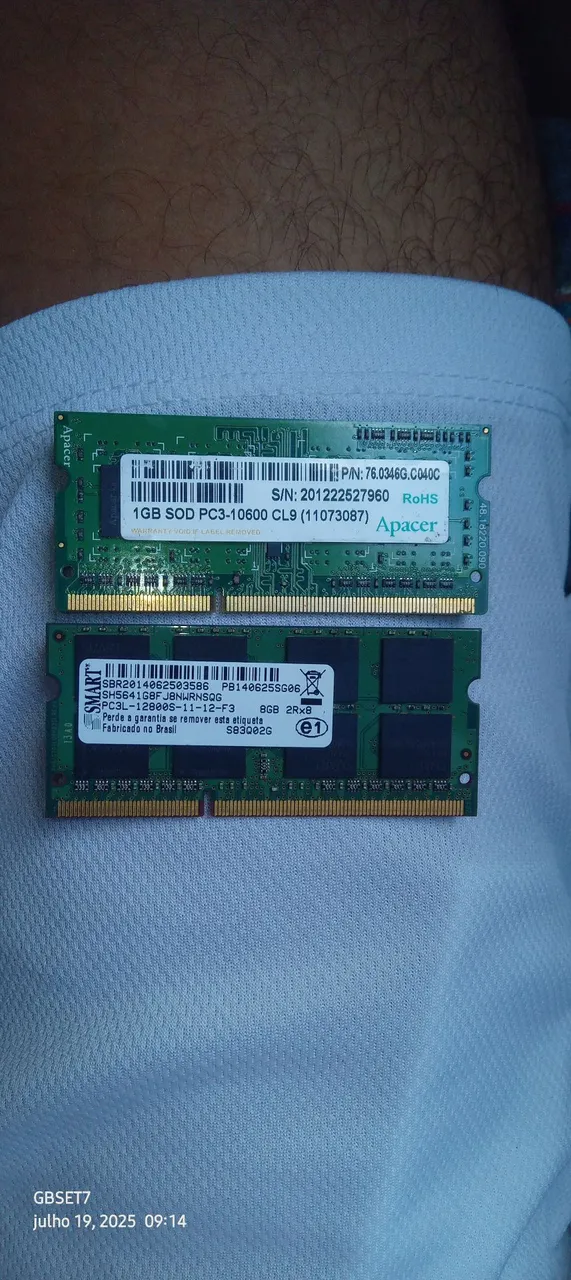 Memória RAM DDR3 1GB e 8GB para Notebook