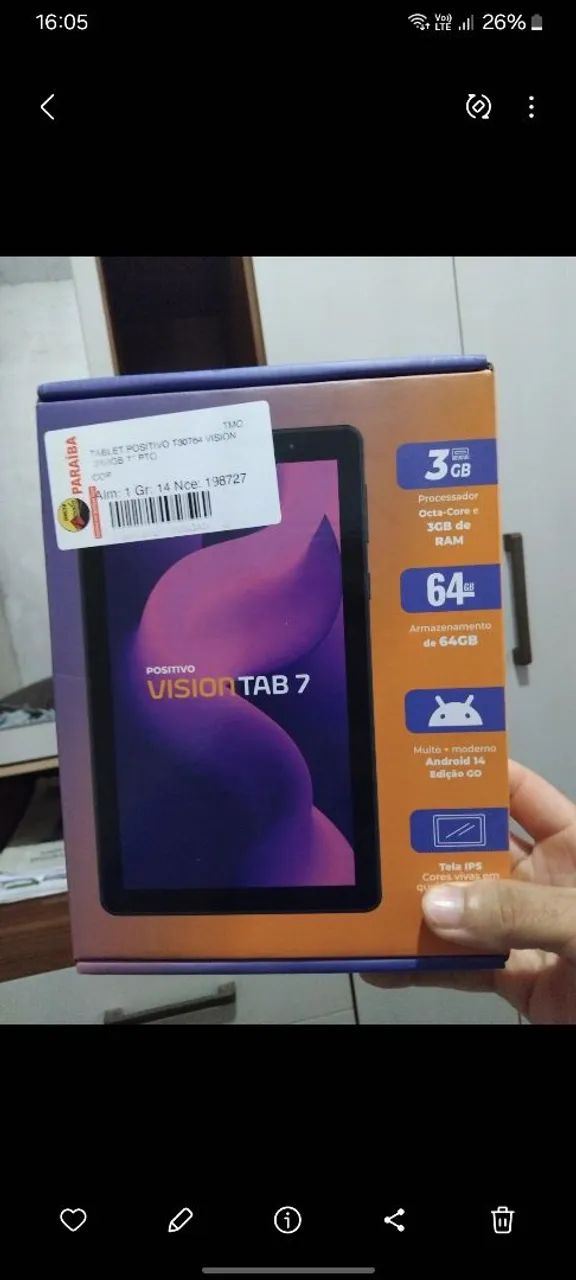 Tablet Positivo Vision Tab 7 3GB 64GB Android 14