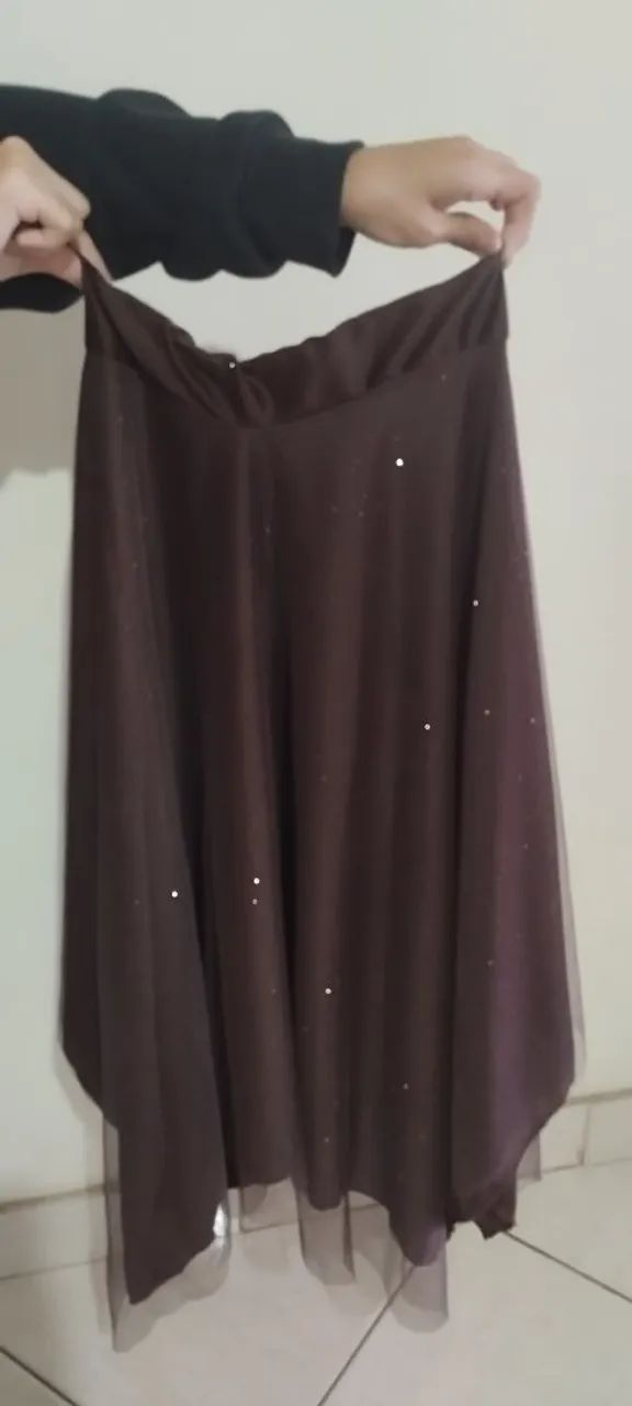 Saia com tule glitter 8 pontas marrom - Foto 2