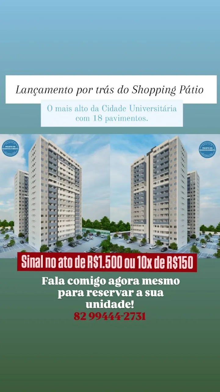 Apartamento por trás do Shopping Pátio 2 quartos com suíte e varanda