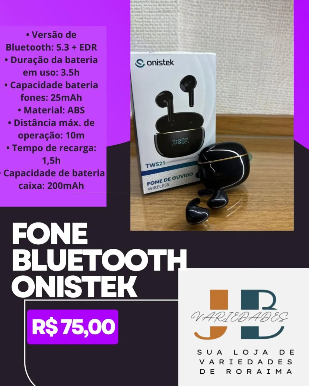 Fone Bluetooth Onistek TWS21 (Com garantia)