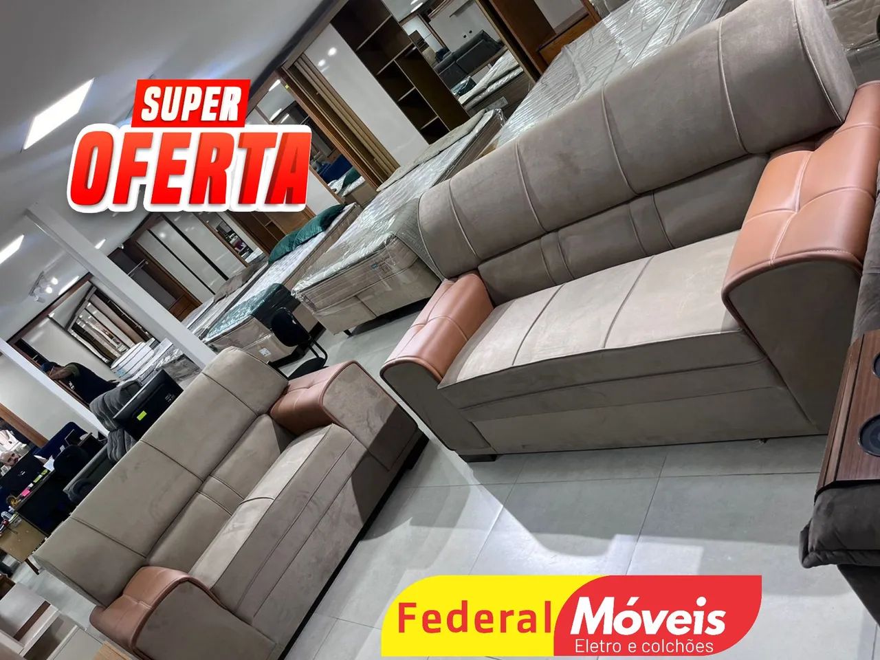 Sofá com 2 e 3 lugares Conjunto Detalhe em Courino - Super Oferta!