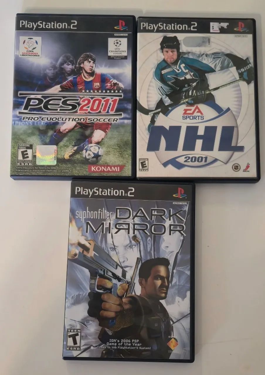 3 Jogos Originais PS2 - Syphon Filter, PES e NHL - Completos
