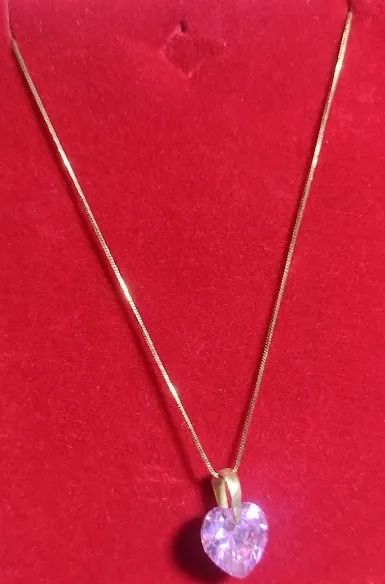 Conjunto Colar 2.10 Gramas 55 Cm 0.5 mm e  Pingente Coração Ouro 18 Kilates Pedra Zircônia - Foto 3