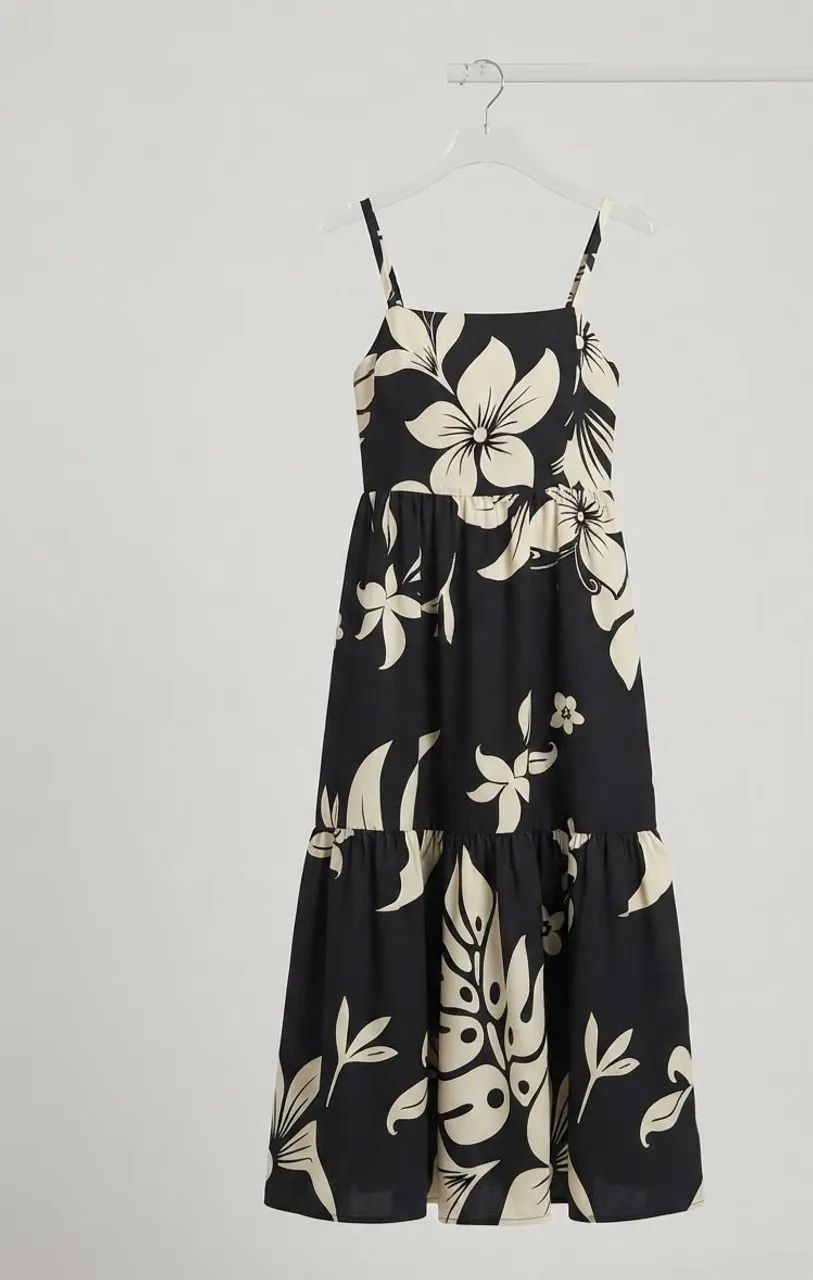 Vestido Tropical (Preto e Creme)