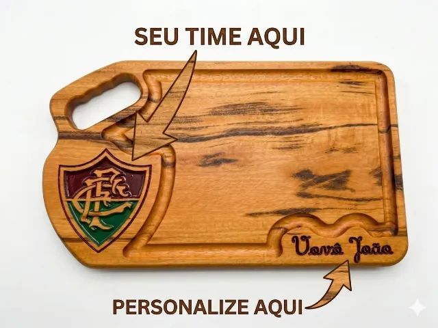 Tábua Churrasco Personalizada - Seu Time Aqui - Madeira Maciça