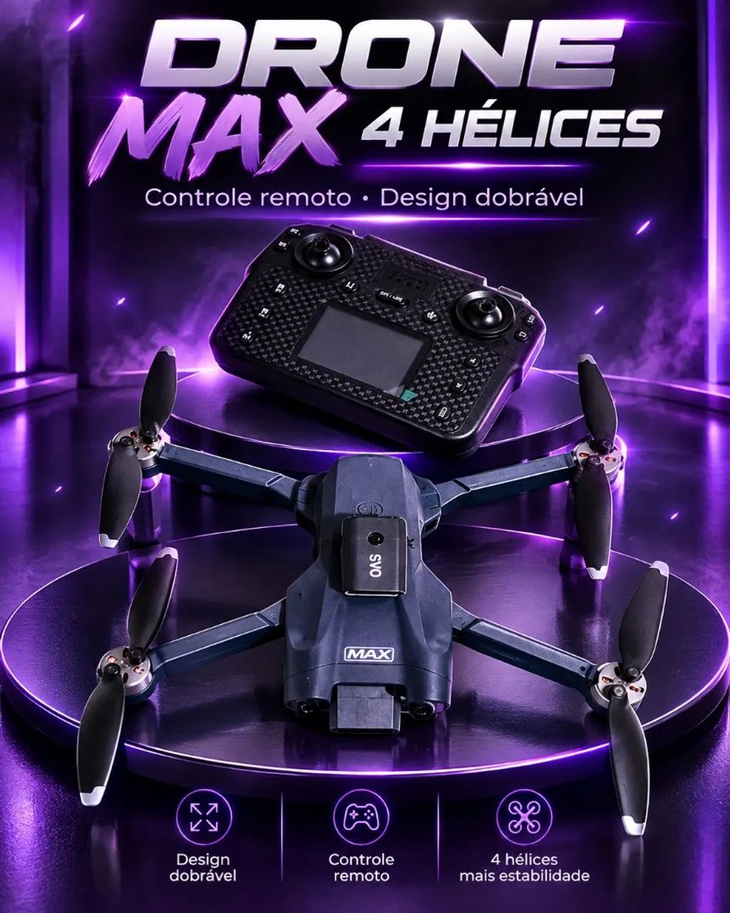 Drone Max 4 Hélices com Led e farol + camera