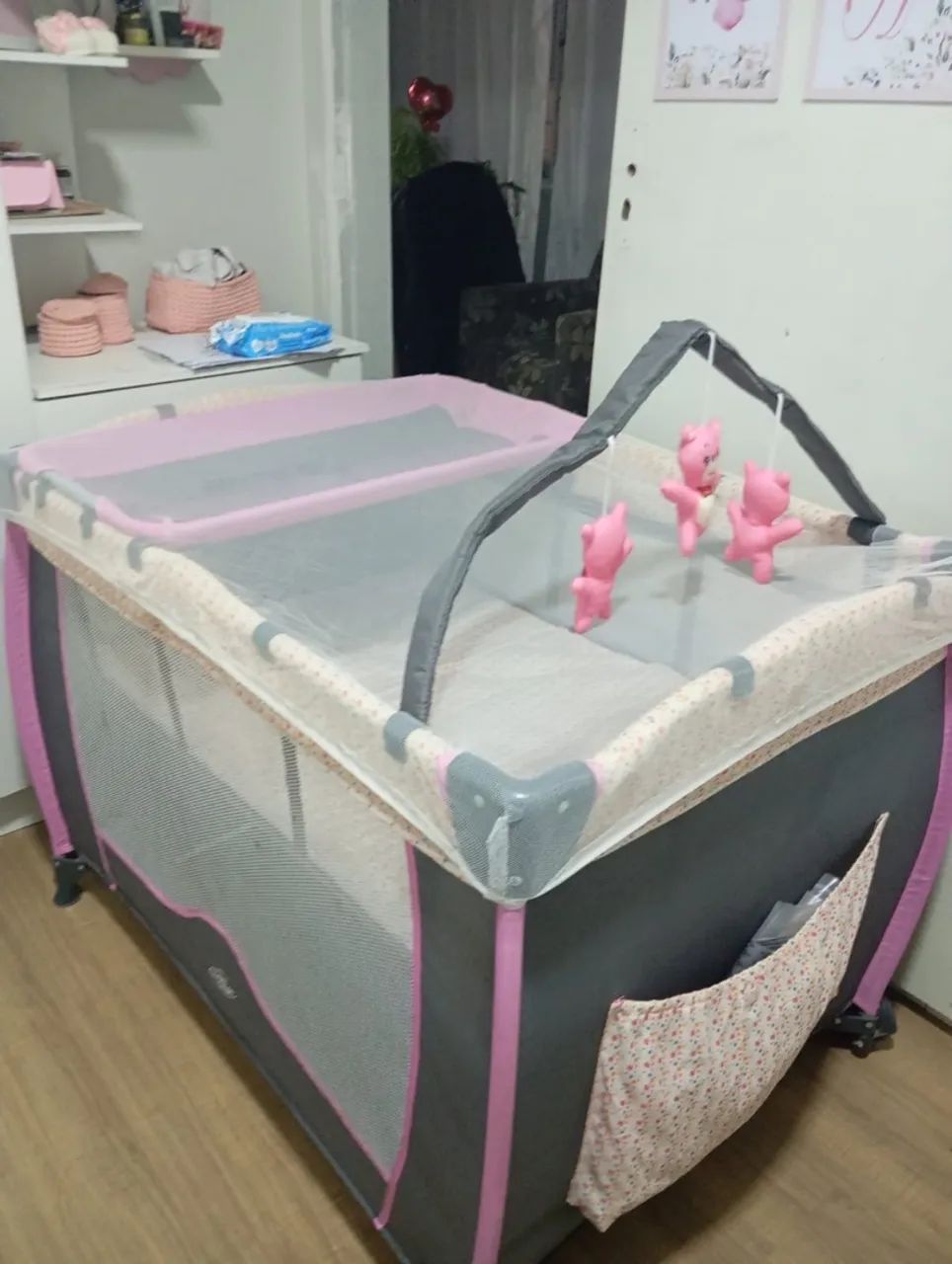 Berço Desmontável Baby Style Plus Jardim Rosa - Foto 3