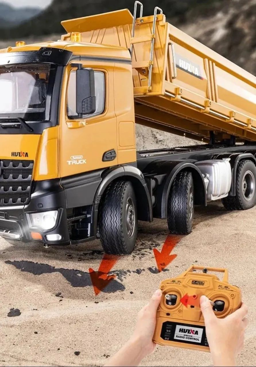 Excelente kit ex profissional: escavadeira Huina 1593 + caminhão basculante Huina 1536 - Foto 2