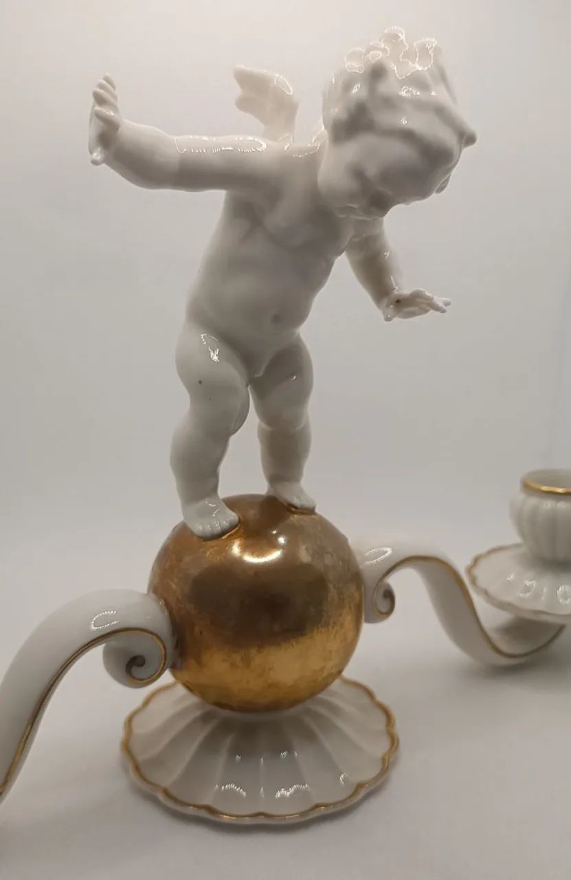 Par de Candelabros Antigos Alemães em Porcelana - Putti - Peça Rara - Foto 5