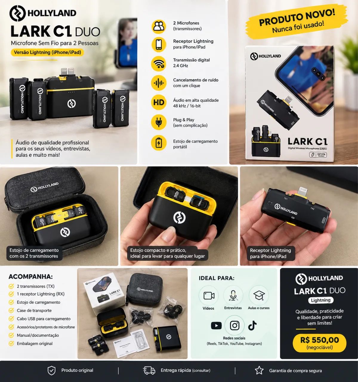 Microfone sem fio Hollyland Lark C1 - Foto 2