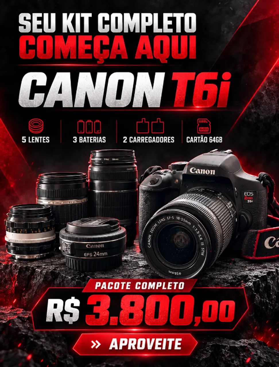 Câmera Canon T6i + 5 Lentes - Foto 5