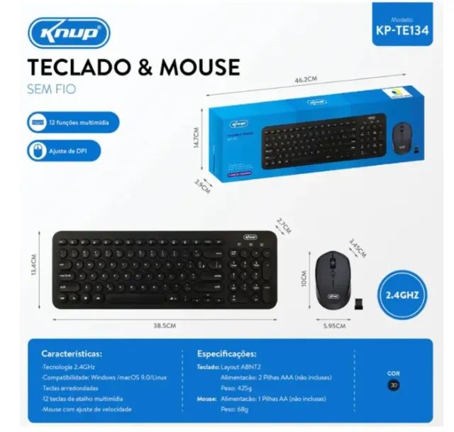 Kit Teclado E Mouse Sem Fio Wireless Usb Para Notebook Pc - Foto 4
