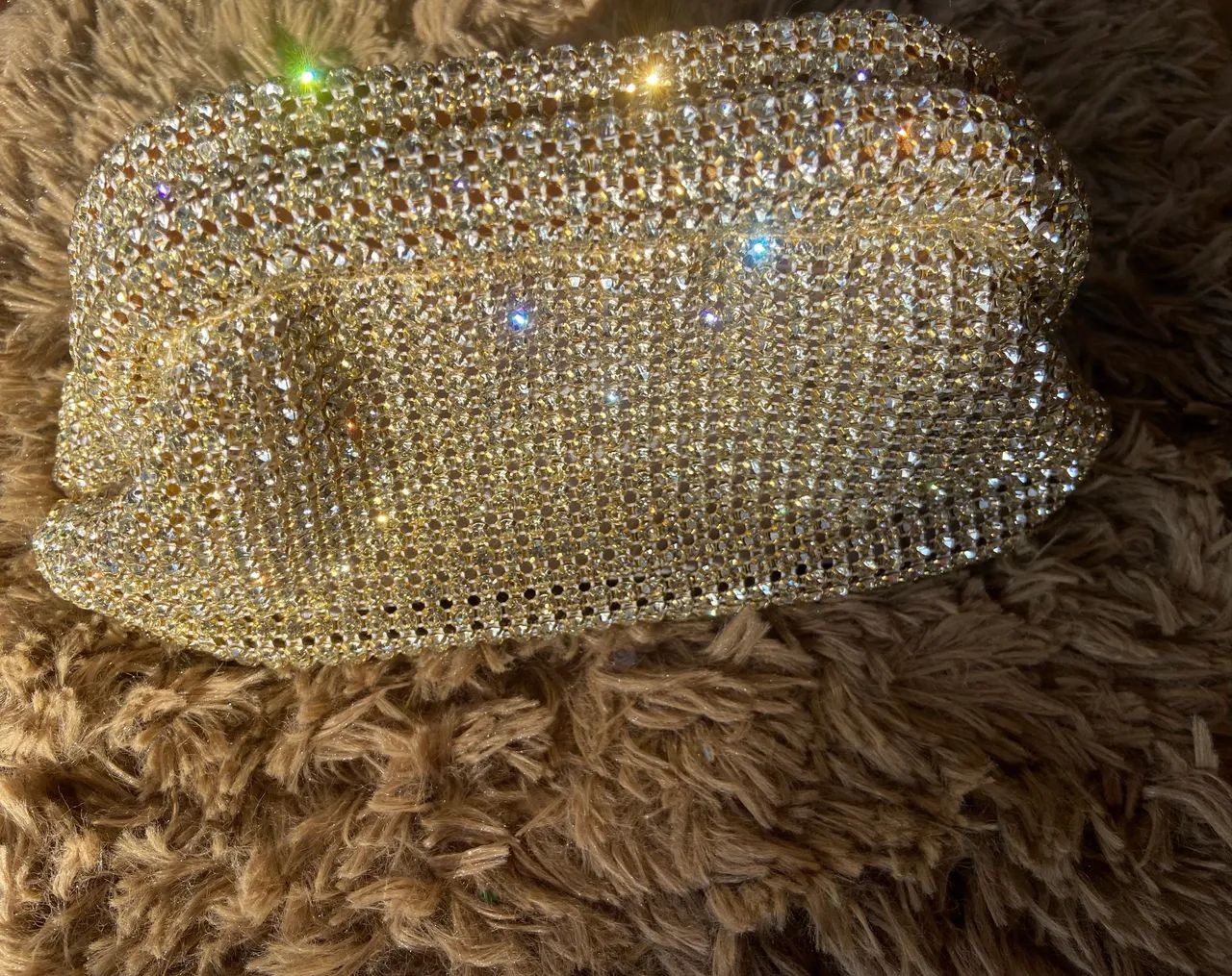 Bolsa Cluth de mão e ombro, strass dourada, Nova - Foto 4
