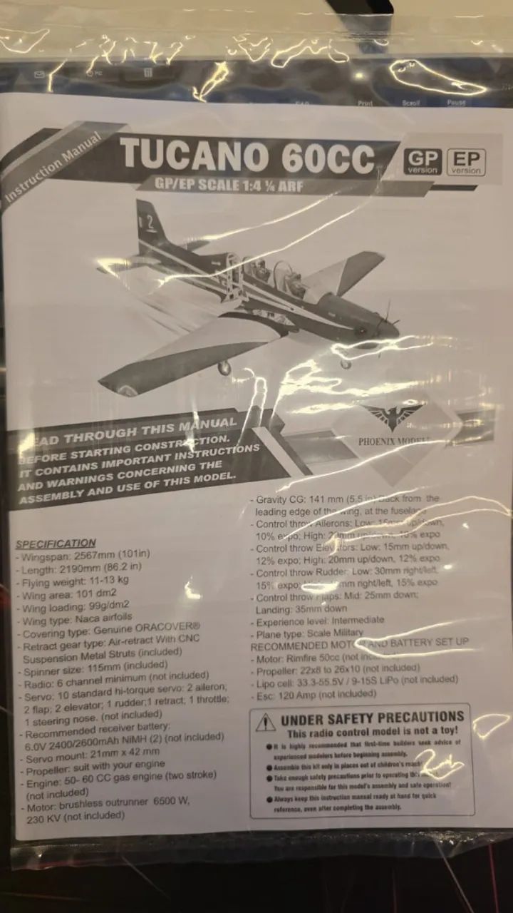 AEROMODELO TUCANO 60CC ARF 1/4 23% PH203 PHOENIX MODEL - Foto 5