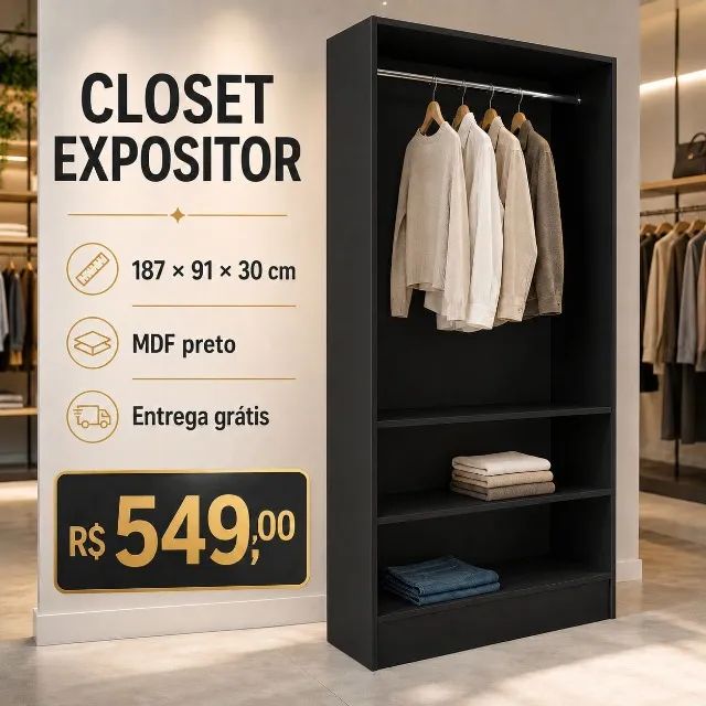 CLOSET SUSPENSO COM CABIDEIRO MDF NOVO  - Foto 2