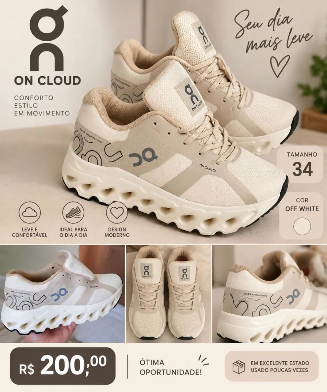 Tênis On Cloud Off White | Tamanho 34