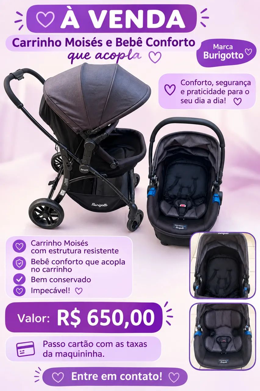 Carrinho Moisés e bebê conforto