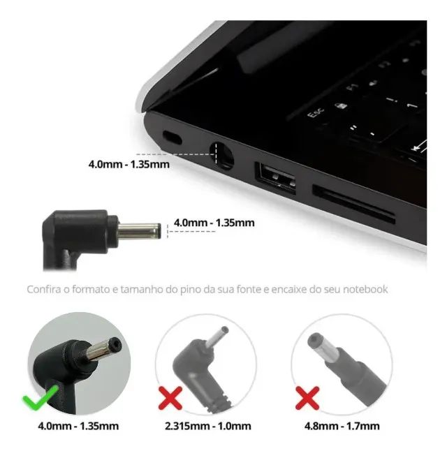 Fonte Carregador Notebook Asus 45W 19V 2.37A Pino Fino 4.0x1.35mm ZenBook UX31A Bivolt pod - Foto 6