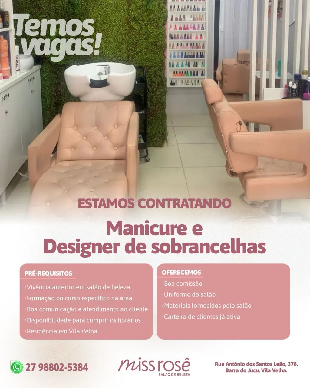 Vaga manicure e designer de sobrancelhas 