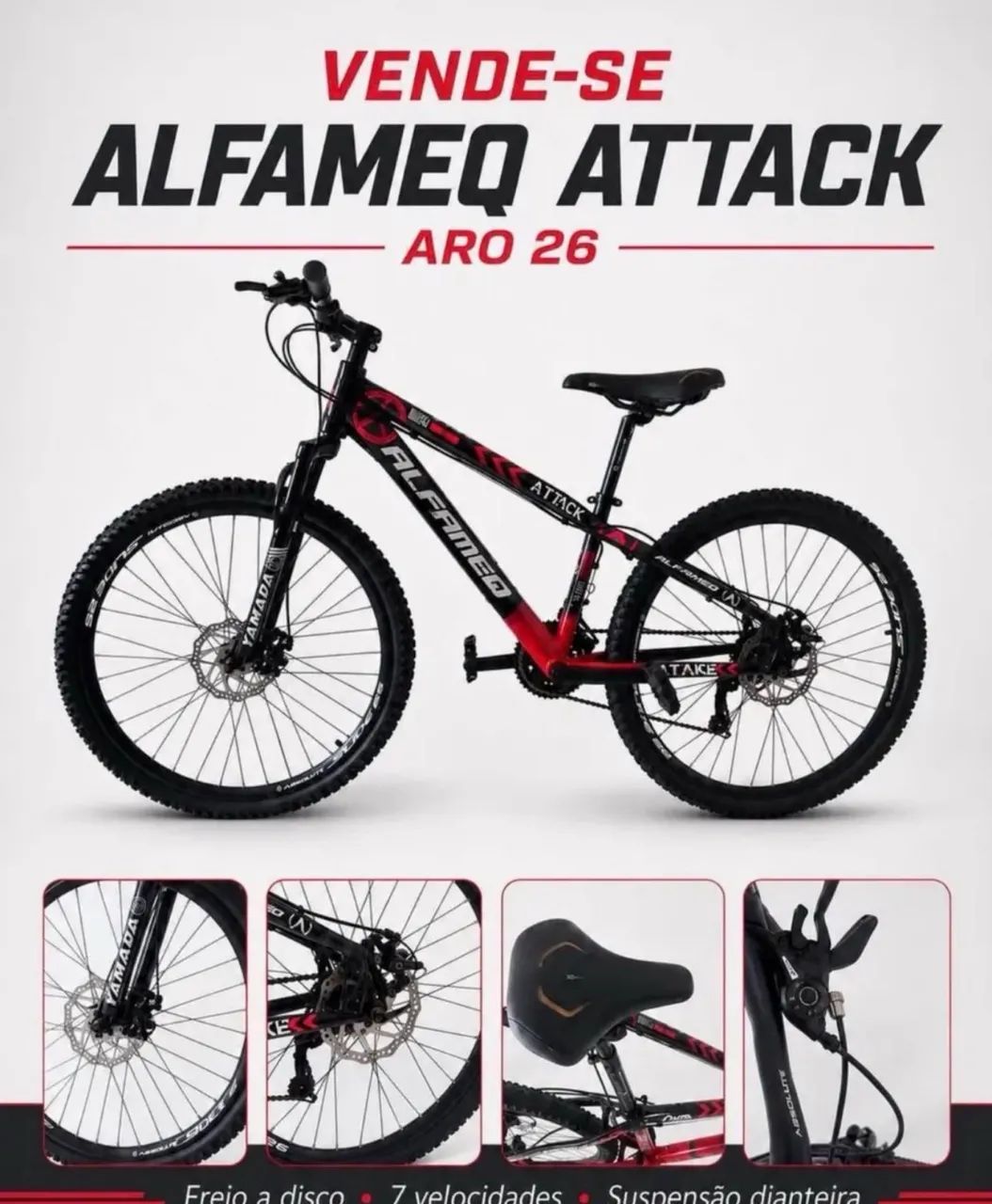 BICICLETA MTB ARO 26 - FREIO A DISCO E SUSPENSÃO