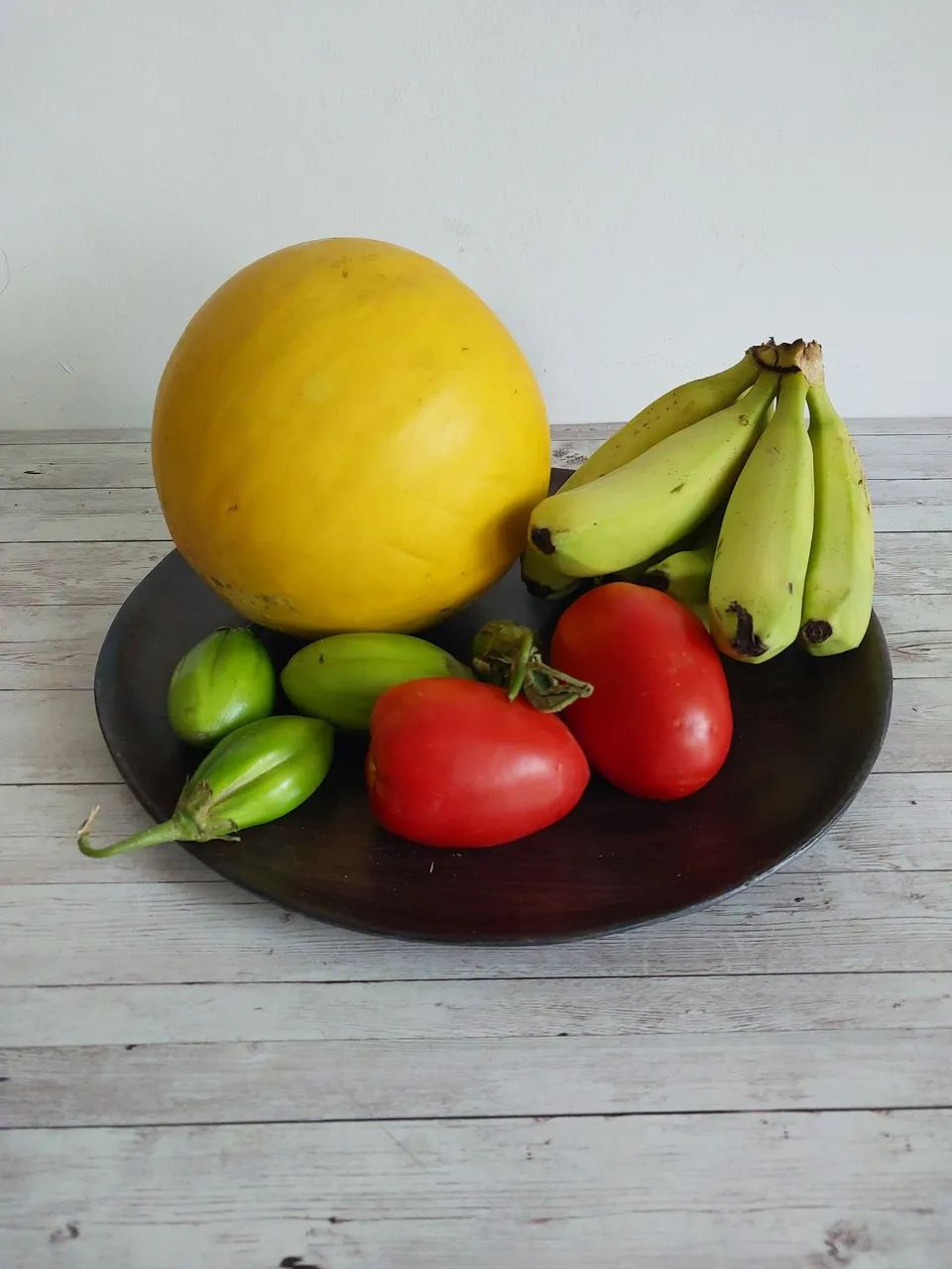 Fruteira + prato de servir em madeira maciça 